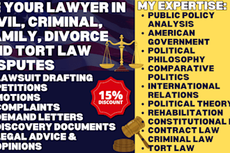 be your lawyer in civil, criminal, family, divorce and tort law disputes