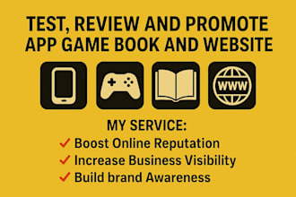 test and review your product, app game, website or book for brand promotion