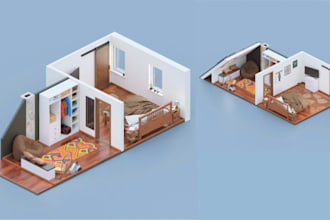 do 3d isometrics 2d concept art room environment illustration nft collection