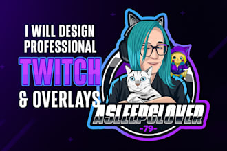 design cool twitch logo, stream overlay branding, animated