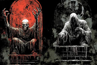 draw dark art, horror illustration for cover, t shirt design