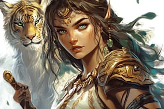 make a fantasy character illustration for game, dnd  art