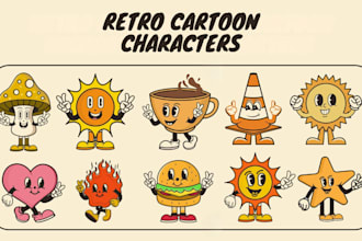 design vintage retro cartoon mascot logo for tshirt and branding character art