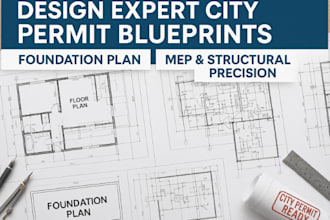 design city permit blueprints with foundation mep framing and structural drawing