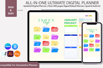 design custom hyperlinked digital planner, journal, for etsy or commercial use