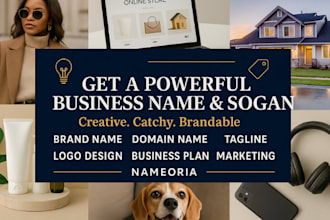 create catchy brand identity business brand product domain name slogan logo