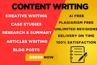 write research,summary,articles,blog posts,case studies content,creative writing