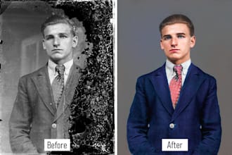 restore, colorize old and damaged photo