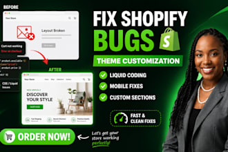 fix shopify bugs, customize theme, and edit shopify store