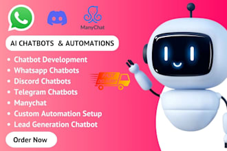 develop whatsapp chatbot, discord chatbot, manychat, open ai, chatgpt