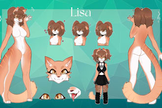 draw custom furry character reference sheet, furry art for fursona and oc design