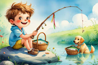 draw watercolor children book, children picture book illustrator, KDP book cover