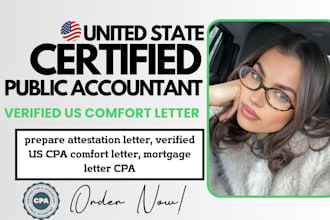 prepare attestation letter, verified US CPA comfort letter, mortgage letter CPA