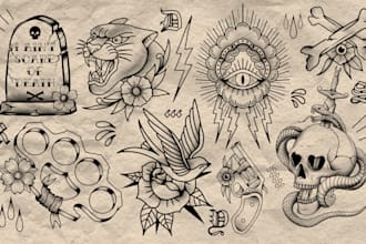draw unique american traditional tattoo flash tattoo for you