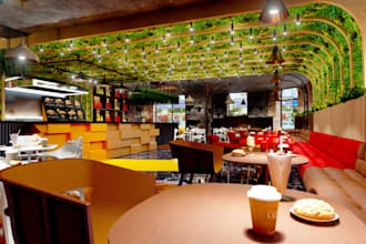 visualize 3d cafe takeaway,interior restaurant, lounge VR,3d pizzeria,coffe shop
