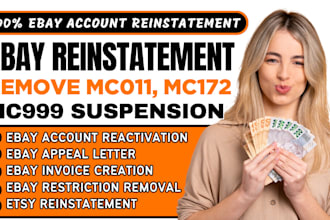 reinstate suspended ebay account, remove mc011, mc113,mc172 and mc999 suspension