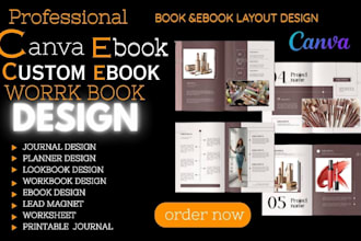 design canva ebook, workbook, lead magnet, ebook layout and magazine, planner