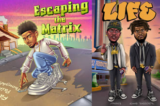 design spotify banner, cartoon music album cover art
