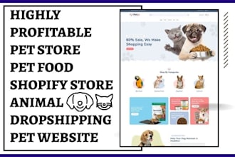 design pet store pet food shopify pod dog cat animal dropshipping pet website