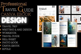 design ebook workbook, travel guide, sell sheet, photo book, canva ebook, bifold