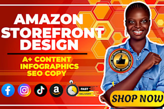 design amazon storefront and a plus content with SEO copy and infographics