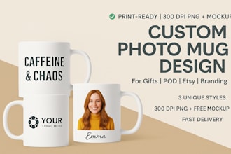 do personalized typography custom coffee gift mug photo design for your brand