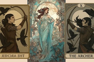 design card game art, tarot deck, board game illustrations, and character cards