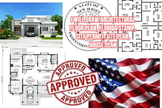 draw architectural floor plan, florida stamp, city permit, site plan, house plan