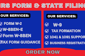 prepare irs form 1040 w8ben w8bene w9 5472 1120 and other withholding tax forms
