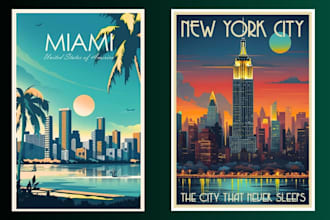 design a professional retro vintage travel poster in art deco style