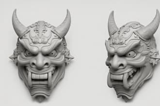 sculpt 3d cosplay helmet japanese oni mask 3d weapons, props for 3d printing