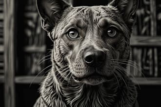 draw a pet portrait using linocut technique