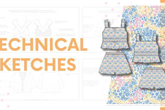 create fashion technical sketches and flat drawings