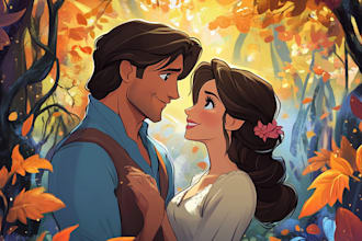 draw disney couple portrait illustration