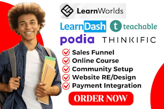 setuplearnworlds learndash thinkific podia teachable coach online course website