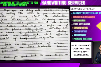 write handwritten study notes and course assignments for you