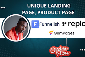 design and clone product page, landing page on funnelish, replo, gempages