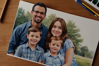 draw realistic family portrait, couple or group from photo