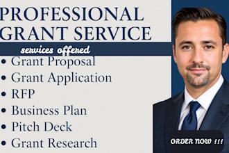 provide grant writing, grant application, grant research, rfp and business plan
