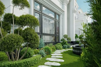 design a luxury villa garden and elegant residential landscape