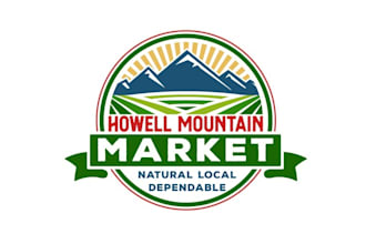 do amazing logo small town country market in the mountains