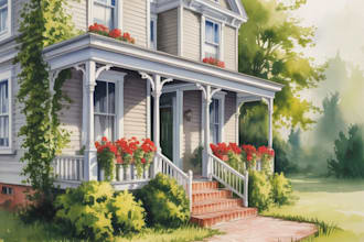 create a hand painted watercolor house portrait of your home
