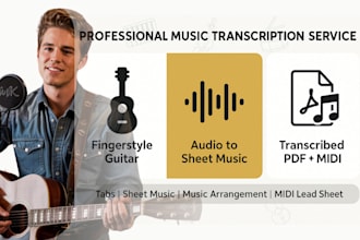 transcribe any instruments to note sheet for fingerstyle, sheet music