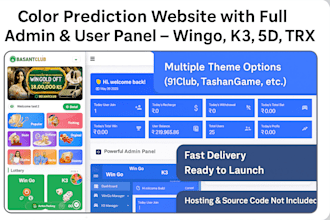 create a full color prediction game website with wingo k3 5d trx and admin