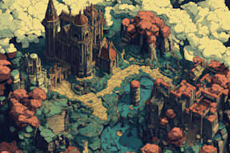 design fantasy map illustration isometric map, city map,