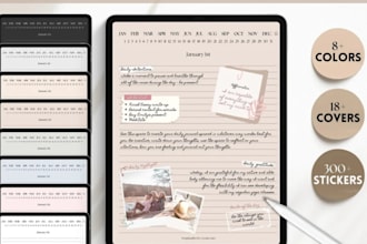 design hyperlinked digital planner, content, digital daily journal excel tracker