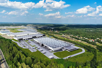 do photorealistic 3d warehouse, 3d industrial building, data center, 3d render
