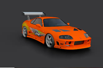 remodel 3d toyota super car, unity car racing, body kit design, ue5 control rig