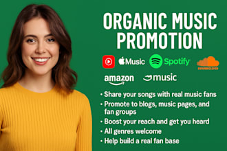 organic music promotion youtube music spotify itunes amazon music soundcloud