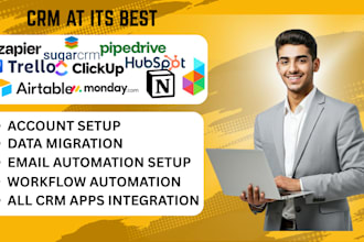 setup monday,sugarcrm,trello,airtable,hubspot,zapier and pipedrive CRM